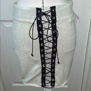 Gray Mini skirt with black and gold front tie up